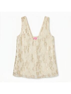 Lilly Pulitzer Gold Metallic Palm Tree Print Silk Tank Top | XS